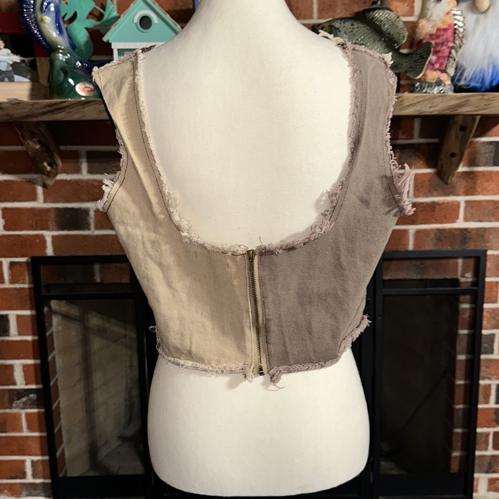NASTY GAL Patchwork Frayed Seam Corset Cropped Top size Large - Picture 5 of 8